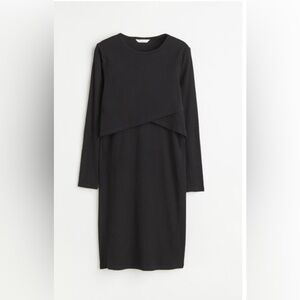 H&M Black Long-Sleeve ribbed MAMA maternity and nursing dress